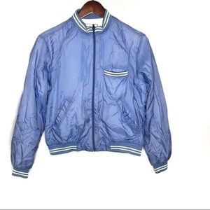 Vintage blue zip up bomber varsity jacket stripes